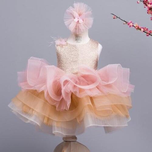 Kids Dress For Girls Sequined Tulle Fluffy Princess Party Tutu Prom Dresses Children Wedding Evening Gown 1-14Years