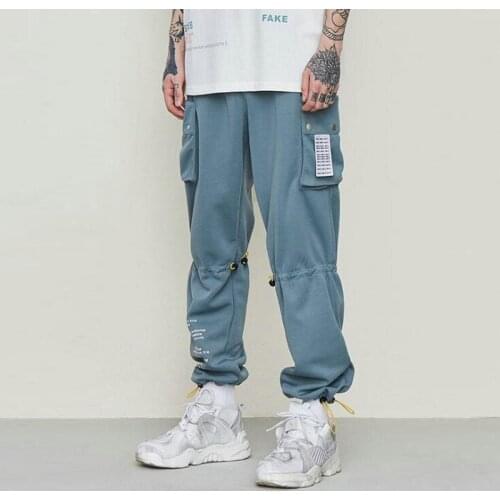 2019 Streetwear Cotton Harem Joggers Men Side-pocket Casual Sweatpants Autumn New Ribbons Ankle-length Trousers Men
