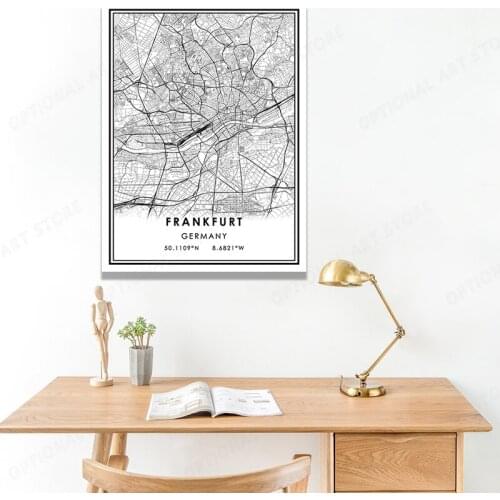 FRANKFURT Map Art Canvas Painting Wall Art Print Modern Poster Wall Pictures For Living Room Decor