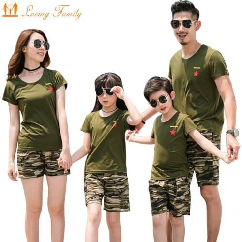 Summer Family Matching Outfits Plus Size Camouflage Men Women T-Shirts Short Pants Father Boy Mother Daughter Family Clothing