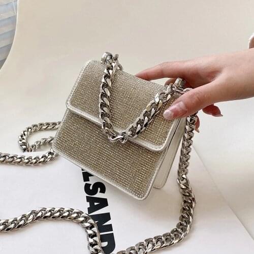Bag For Women Small Square Bag Silver Diamonds Portable Bag evening Clutch Purse Women Fashion Mini Chain Shoulder Bags