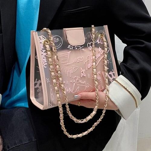 High Sense of Graffiti Small Bag Female 2021 New Trendy Fashion Casual Lady Chain Messenger Bag Wild Transparent Jelly Bag