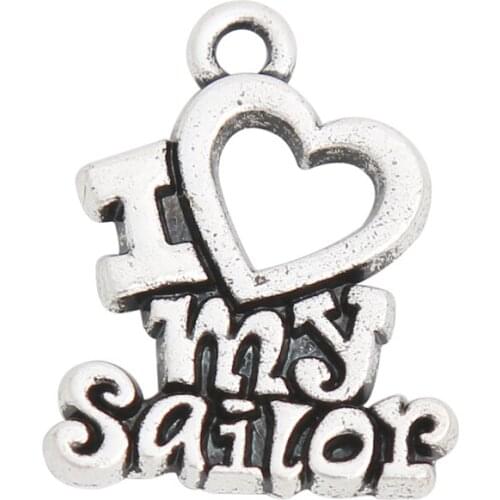 RAINXTAR Fashion Alloy Letter I Love My Sailor Charms 50pcs 16*22mm AAC612