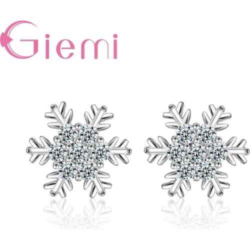 Genuine 925 Sterling Silver Cubic Zirconia Shiny Charm Snowflake Shape Crystal Earrings For Fashion Womens Party Gifts