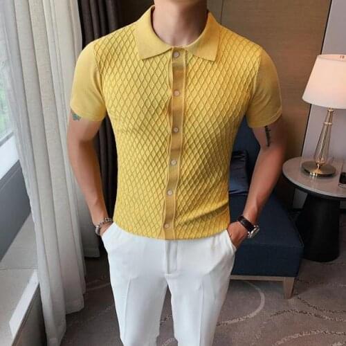 Men Knitwear Polo New Design Summer Short Sleeve Thin Fashion Blouse Slim Cardigan Luxury Business Casual Shirt