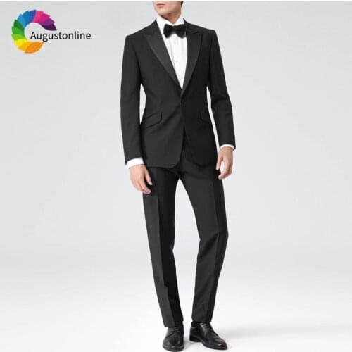 Black Men Suits Wedding Man Classic Suits Slim Fit Groom Tuxedo Peaked Lapel Custom Made Man Blazer Jacket 2Piece Costume Homme