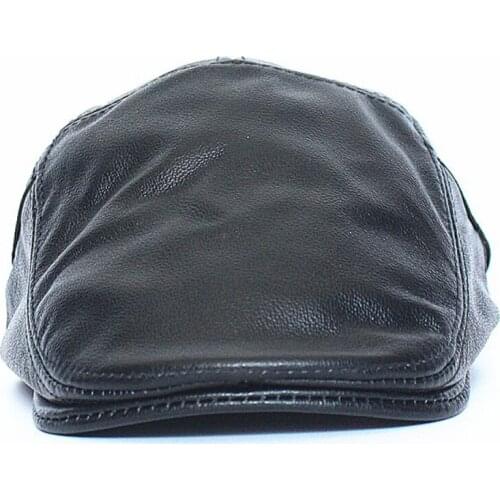 New Arrivals Men Leather Hat Autumn Winter Middle Aged Cowhide Beret Cap Casual Forward Hat Dad Genuine Leather Headgear Male