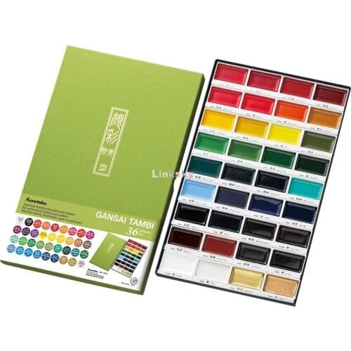 Kuretake GANSAI TAMBI 36 Colors Set , traditional Japanese watercolor, not granulated, dries with a slight shiny finish