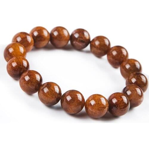 Natural Copper Rutilated Quartz Crystal Women Transparent Round Bead Fashion Bracelet 13mm