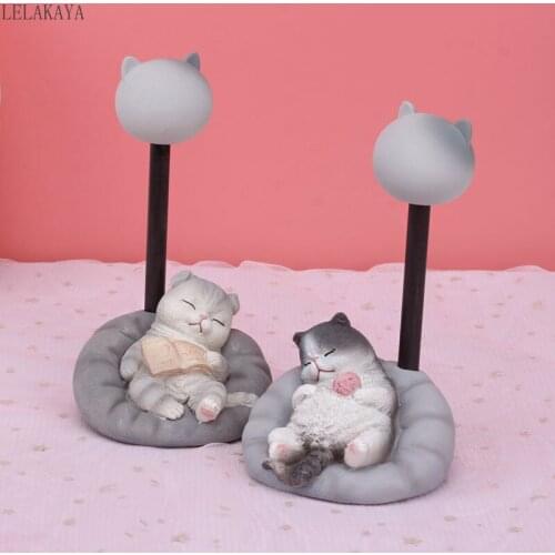 INS Lovely Cat Animal Night Lights Bedroom Decor Lights Resin Sleeping Atmosphere Night Lamp Gifts For Baby Kids Children Travel