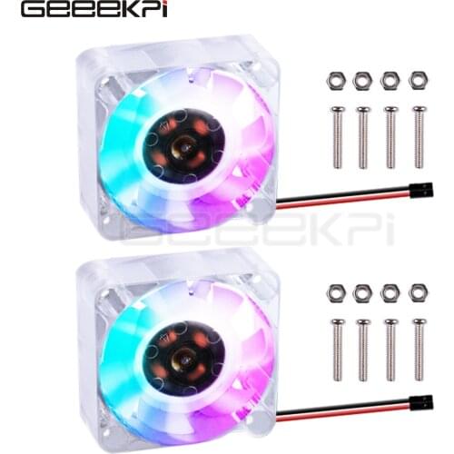 GeeekPi RaspberryPi LED Cooler 1 Set 2 Pack 40*40*10 Transparent/Black Cooling Fan 4010 Blue Light RGB for Raspberry Pi 4B/3B+/3
