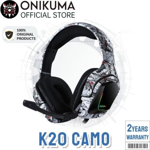 Onikuma K20 White Camo Gaming Headset with Mic Stereo Surround Sound with Noise Cancelling Mic with Mute & Volume Control, Light