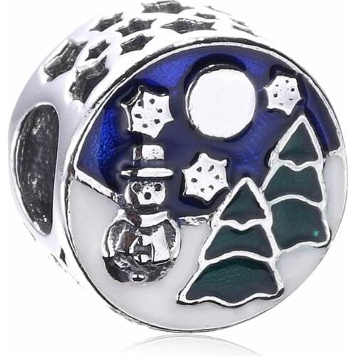 Original Evergreen Trees Snowflakes Snowman Snowy Wonderland Beads Fit 925 Sterling Silver Charm Bracelet Diy Jewelry