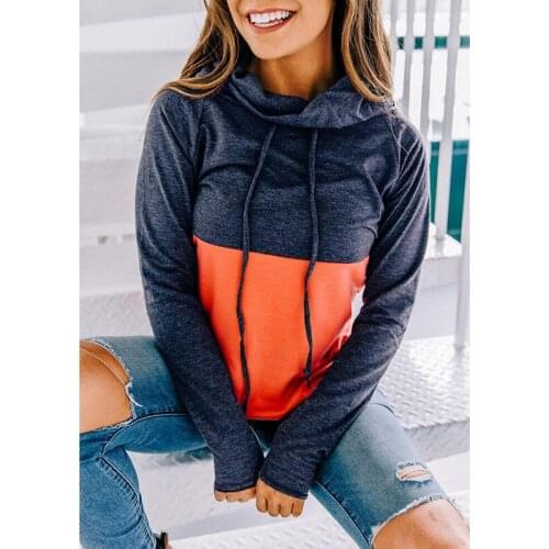 Autumn And Winter New Womens Sweatshirt Stitching Hooded Drawstring Simple Hoodie Female Sudadera Mujer Wm