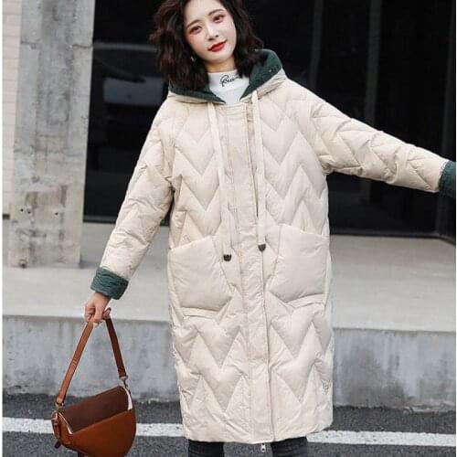 Ailegogo Winter Women Thick Warm Hooded 90% White Duck Down Long Parkas Casual Female Zipper Loose Down Coat Snow Outwear