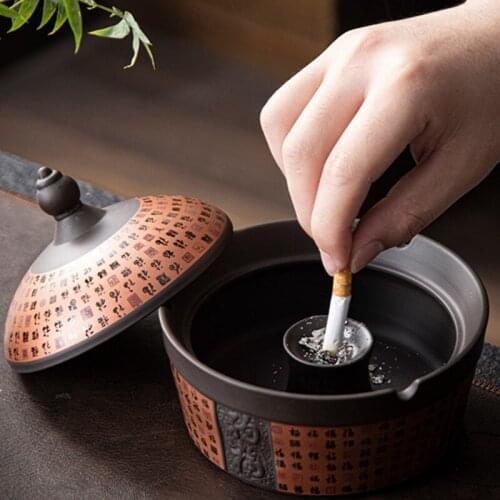 Purple Sand Ashtray Creative Home Office Personality Trend Living Room Chinese Anti Fly Ash Anti Dust Ashtray with Cover