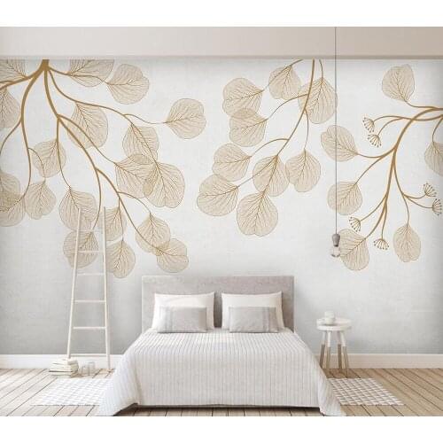 Custom wallpaper Simple hand-painted leaves with retro background wall