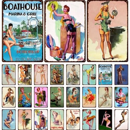 Sexy Girl Vintage Metal Sign Plaque Metal Vintage Metal Poster Pin Up Girl Tin Sign Wall Decor Bar Pub Club Man Cave Retro Signs