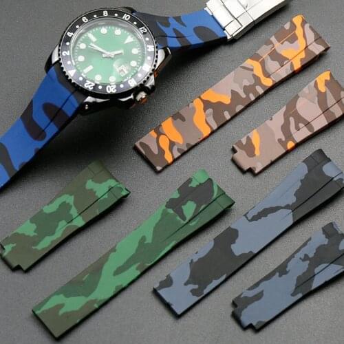 Watch Band for Rolex SUBMARINER Daytona GMT Folding Clasp Strap Watch Accessorie Camouflage Silicone Rubber Watch Bracelet Chain