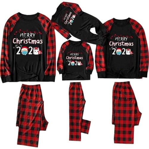 Family Christmas Pajamas 2021 Mother Father Children Homewear Suit Cartoon Tops+Plaid Pants Kids Clothes Set Baby Romper Pyjamas