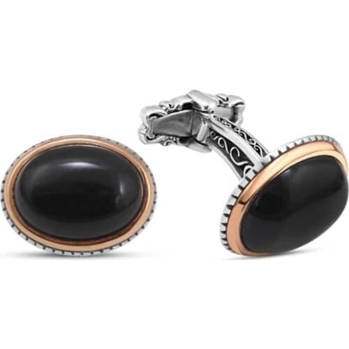 Silver Black Onix Oval Stone Cufflinks