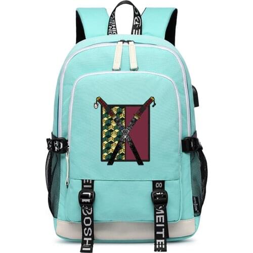 Kimetsu no Yaiba Anime School Bags Demon Slayer Boys Girls Pink Cute Bookbag Oxford Women Travel Back Pack USB Laptop Backpack