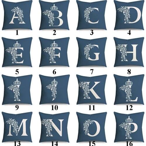 Blue English Letter Pillowcase 45 X 45 Cm Polyester Nordic Style Home Decoration Cushion Cover Sofa Chair Pillow Cover