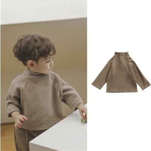Children Fashion Solid Color Sweatshirt Autumn and Winter Long Sleeve Corduroy Turtleneck Pullover Sweater Tops, 1-4Years