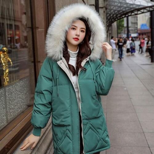 2021 Winter Jacket Women Fur Hooded Thick Parka Female Long Winter Coat Women Down Cotton Lady Wadded Jacket Coat
