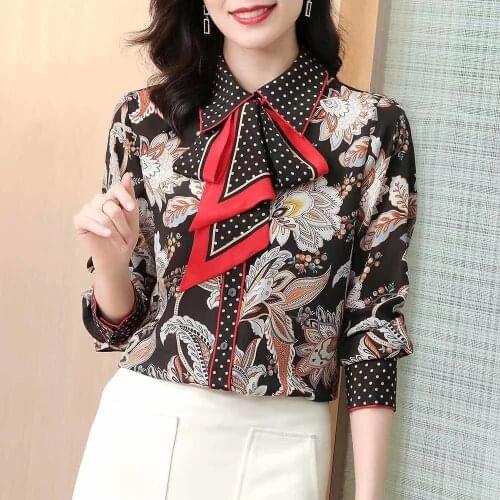 Women Blouse Chiffon Retro Printed Top 2021 Spring Ladies Blusas Ropa De Mujer