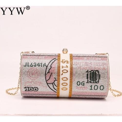 2020 Roundness Dollar Designer Rhinestone Women Party Evening Bags Usd Clutch Bags Wristlets Prom Purse Ladies Shoulder Bag