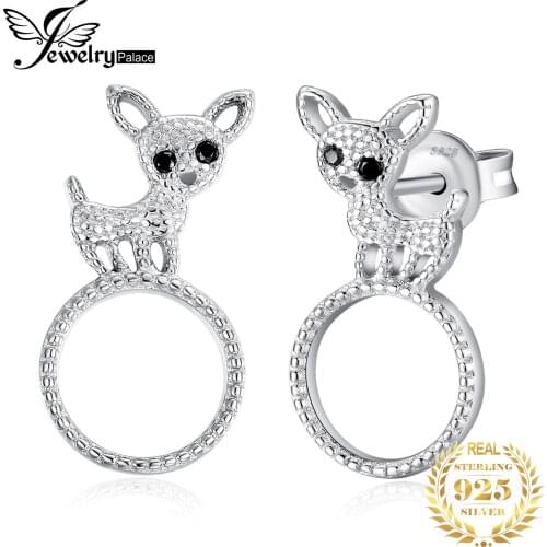 JewelryPalace Genuine Black Spinels Dog Milgrain Circular Stud Earrings 925 Sterling Silver