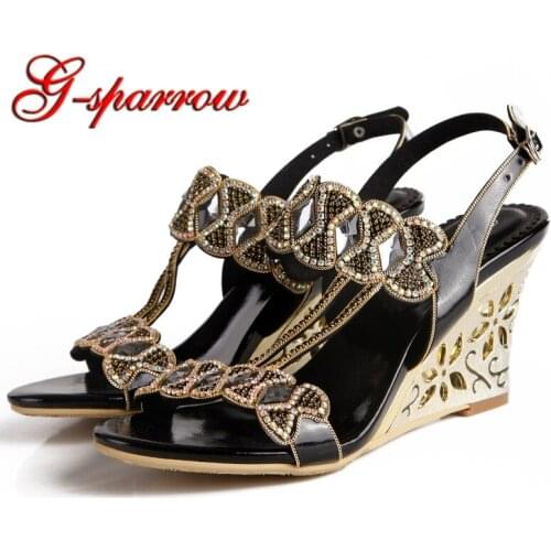Black Color Women Peep Toe High Heel Crystal Party Heels GS-L034 Beautiful Summer Sandals Nightclub Blingbling Pumps Wedge Heel