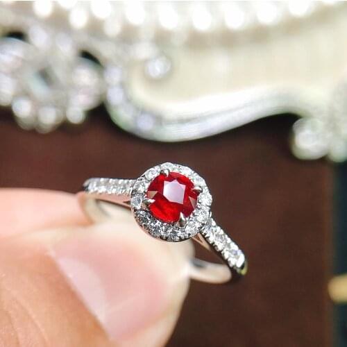 Ruby Ring Pure 18K Gold Jewelry Real Natural 0.48ct Red Ruby Diamonds Jewelry Anniversary Females Rings for Womens Fine Rings