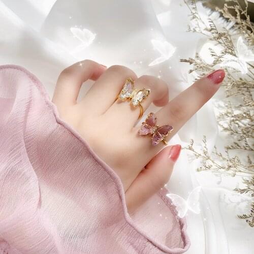 High sense butterfly ring female Japanese and Korean light luxury open ring light crystal three-dimensional index finger ring