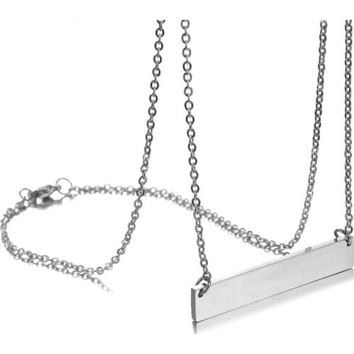 Womens Rose Gold Tone Stainless Steel Initial Bar Necklace Iced Out Simple Shiny Square Pendant Femal Chain Mothers Necklace