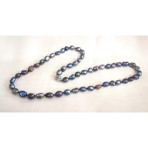 20'' 50cm Women Jewelry necklace 9x10mm black blue gray green baroque pearl handmade Real cultured freshwater pearl