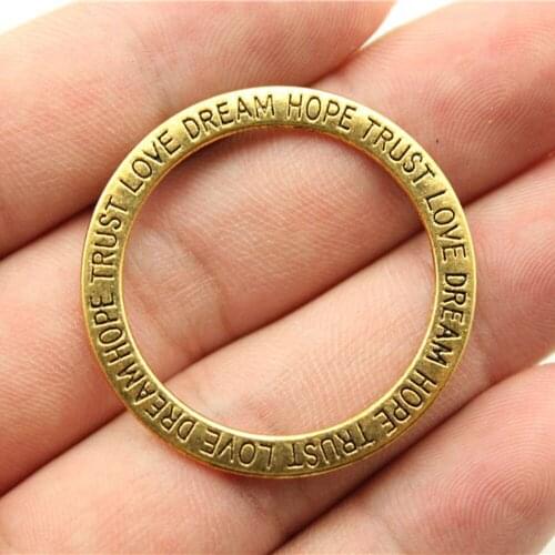10pcs 35mm 3 Colors Dream Trust Faith Love Big Circle Connector Charms Pendant