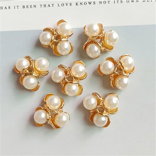 10 Pcs/Lot New Three Pearl Flower Plate Diamond Buckle Alloy Accessories DIY Handmade Hair Accessories Bracelet Earrings Jewelry