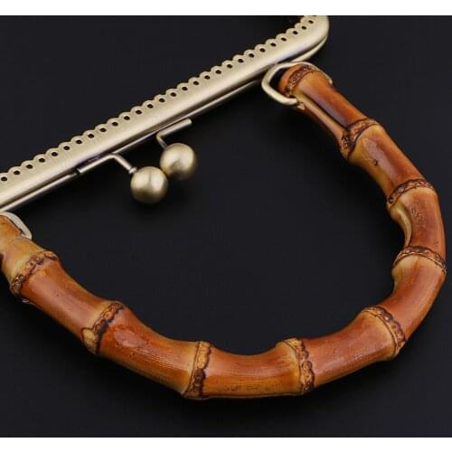 2pcs Bamboo Handle Metal Frame Kiss Clasp Lock For DIY Handbag Purse Bronze