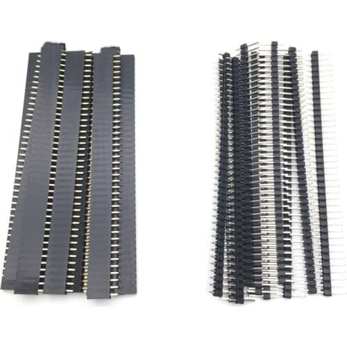 20pcs 10 pairs 40 Pin 1x40 Single Row Male and Female 2.54 Breakable Pin Header PCB JST Connector Strip for Arduino Black