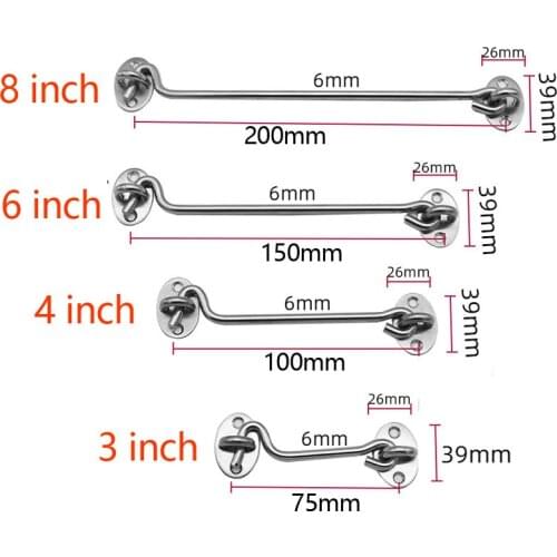 3/4/6/8 inch Crescent Window Lock With Safety Switch Cabin Hook Door Latch Lock Catch Holder With install Screws