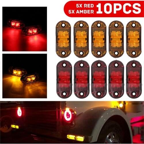 5+5pc 12V 1.2W Amber Red LED Truck Trailer RV Side Clearance Marker Lights Identification Lamp With 20pcs Screws Car Auto Parts
