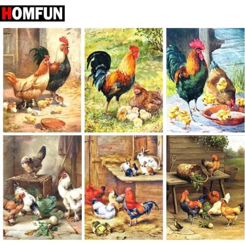 HOMFUN Square Round Drill 5D Diamond Painting Environmental Crafts Full Diamond Embroidery "Chicken farm" Home decor