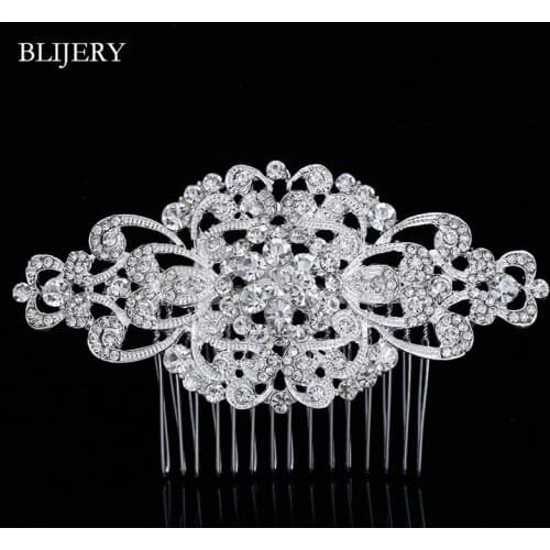 BLIJERY European Design Floral Wedding Hair Accessories Silver Plated Rhinetsone Crystal Bridal Hair Combs Wedding Hair Jewelry