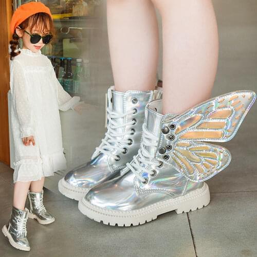 Girls Boots Autumn Winter New Children Short Princess Fashion Plush Wings Boys