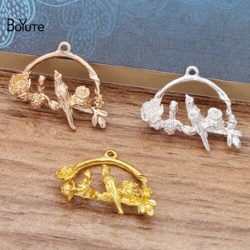 BoYuTe Wholesale (50 Pieces/Lot) 21*26MM Metal Alloy Flower Bird Charms Pendant Diy Hand Made Hair Jewelry Accessories