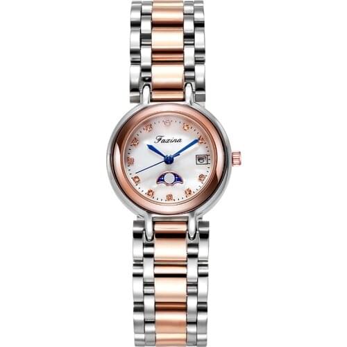 New Luxury Brand ladies Watch Women Solid Stainless Steel Watches Rose Gold Rhinestone Star and Moon Waterproof Wristwatches