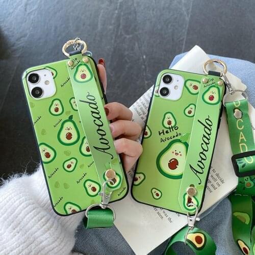 Case For iPhone 12 7 8 6 6S Plus X XS XR XS Max 12 11 11Pro Max Fruit Avocado Wrist Strap Lanyard Cover