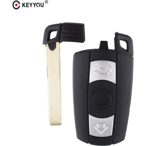 KEYYOU 10X Remote Car Key Case for BMW 1 3 5 6 Series E90 E91 E92 E60 3 Button Blank Smart Card Key Shell Replacement Fob Cover